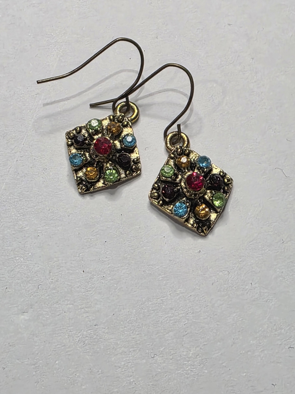 Amazon Multicolor Crystal Square Drop Earrings - Gold Tone